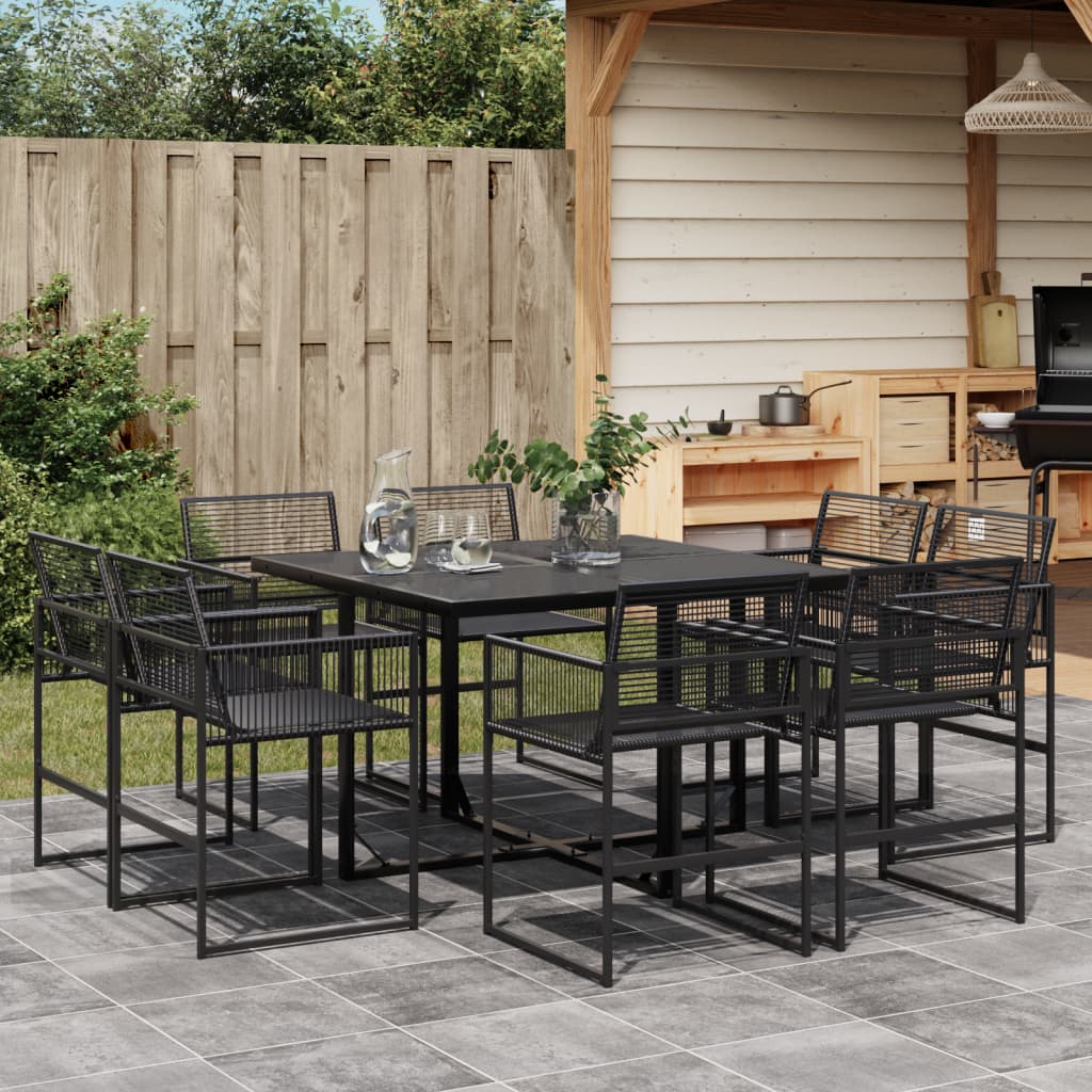 Set da Pranzo da Giardino 9 pz Nero in Polyrattan | homemem39