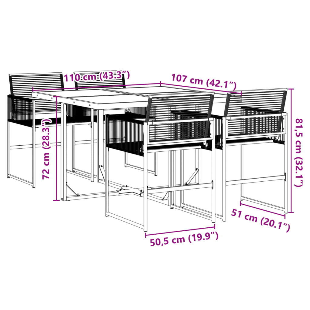 Set da Pranzo da Giardino 5 pz Nero in Polyrattan
