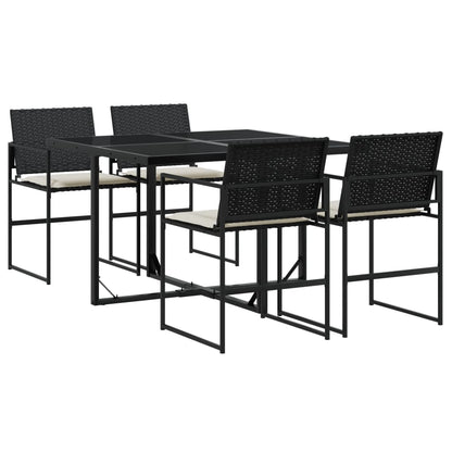 Set da Pranzo da Giardino 5 pz Nero con Cuscini in Polyrattan | homemem39