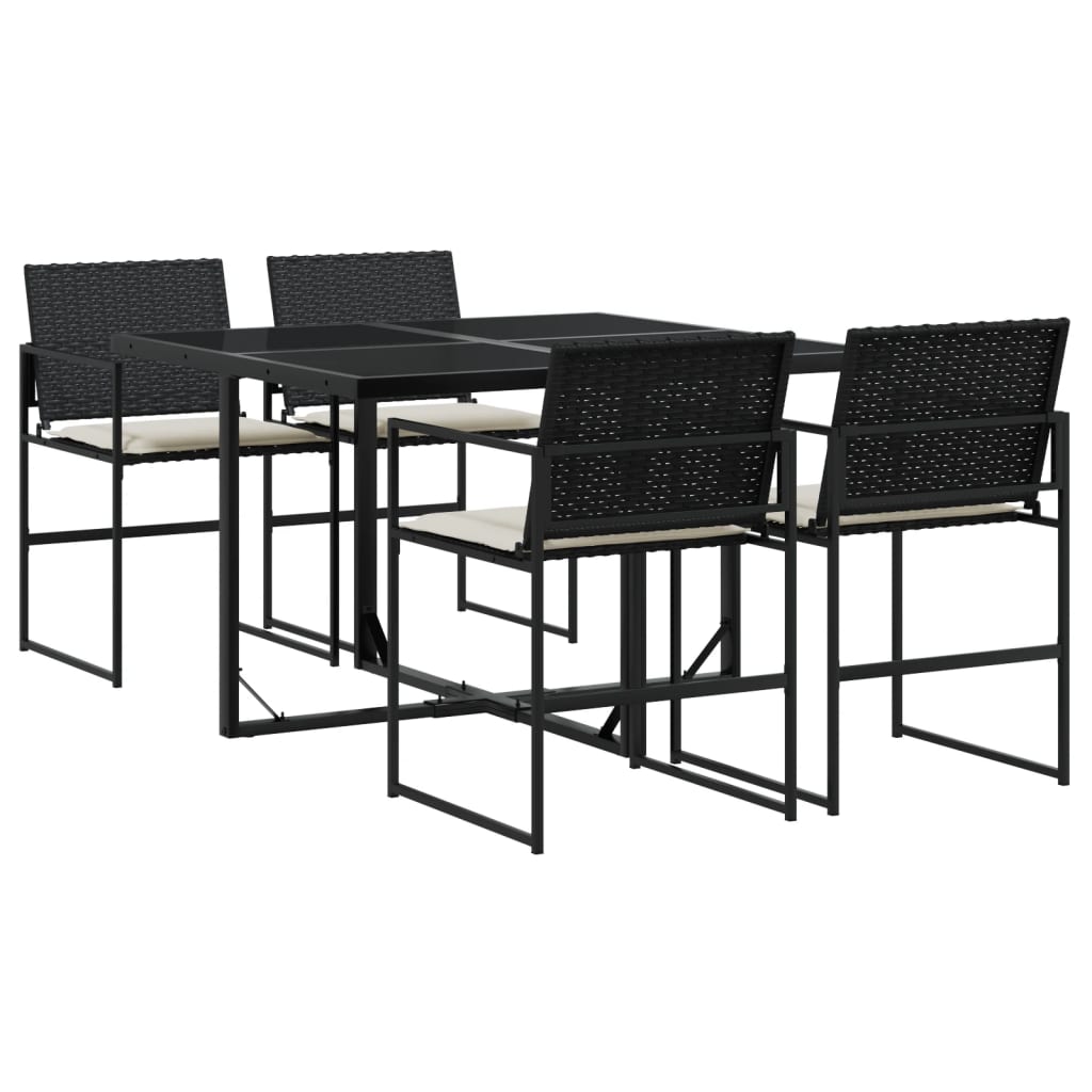 Set da Pranzo da Giardino 5 pz Nero con Cuscini in Polyrattan - homemem39