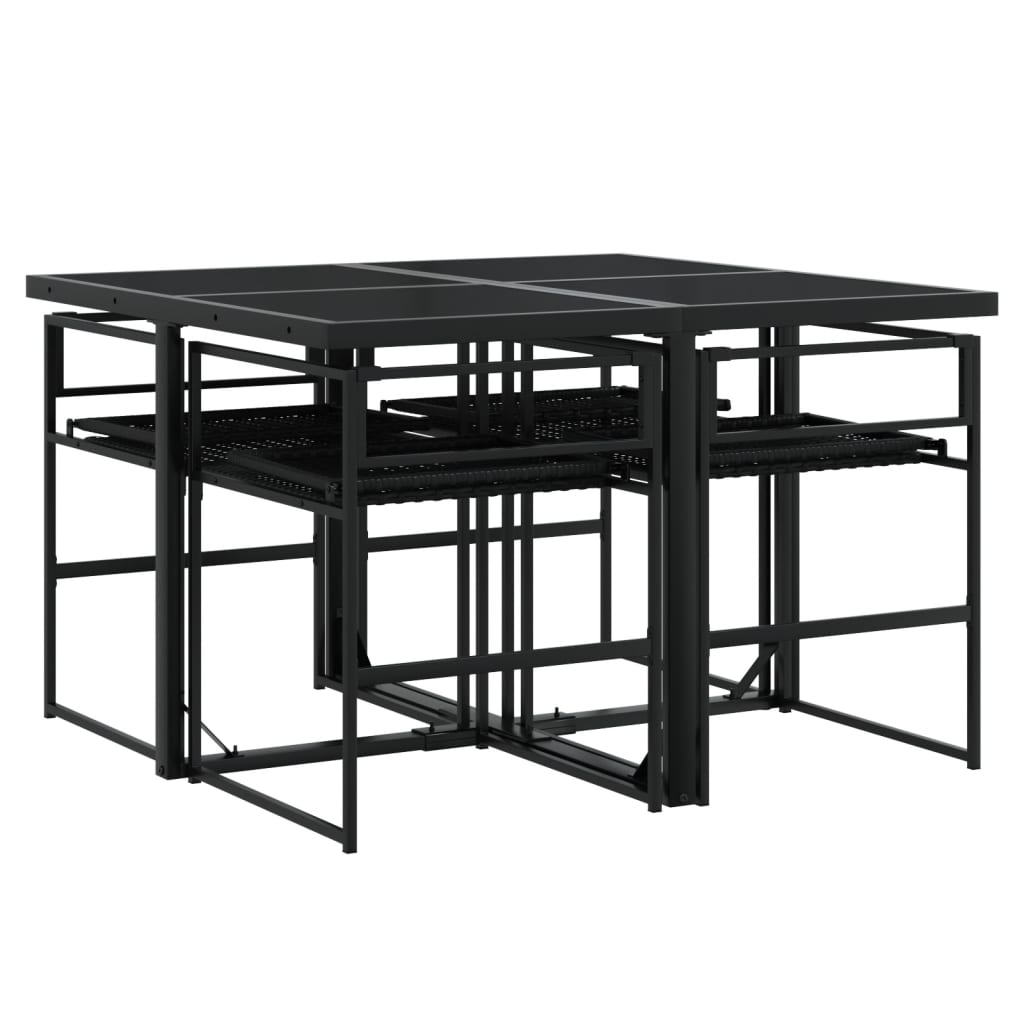 Set da Pranzo da Giardino 5 pz Nero con Cuscini in Polyrattan | homemem39