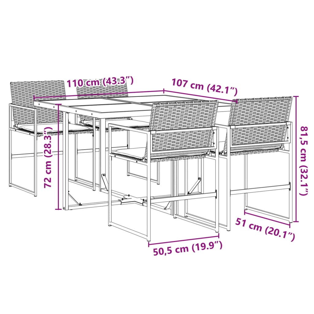 Set da Pranzo da Giardino 5 pz Nero con Cuscini in Polyrattan | homemem39
