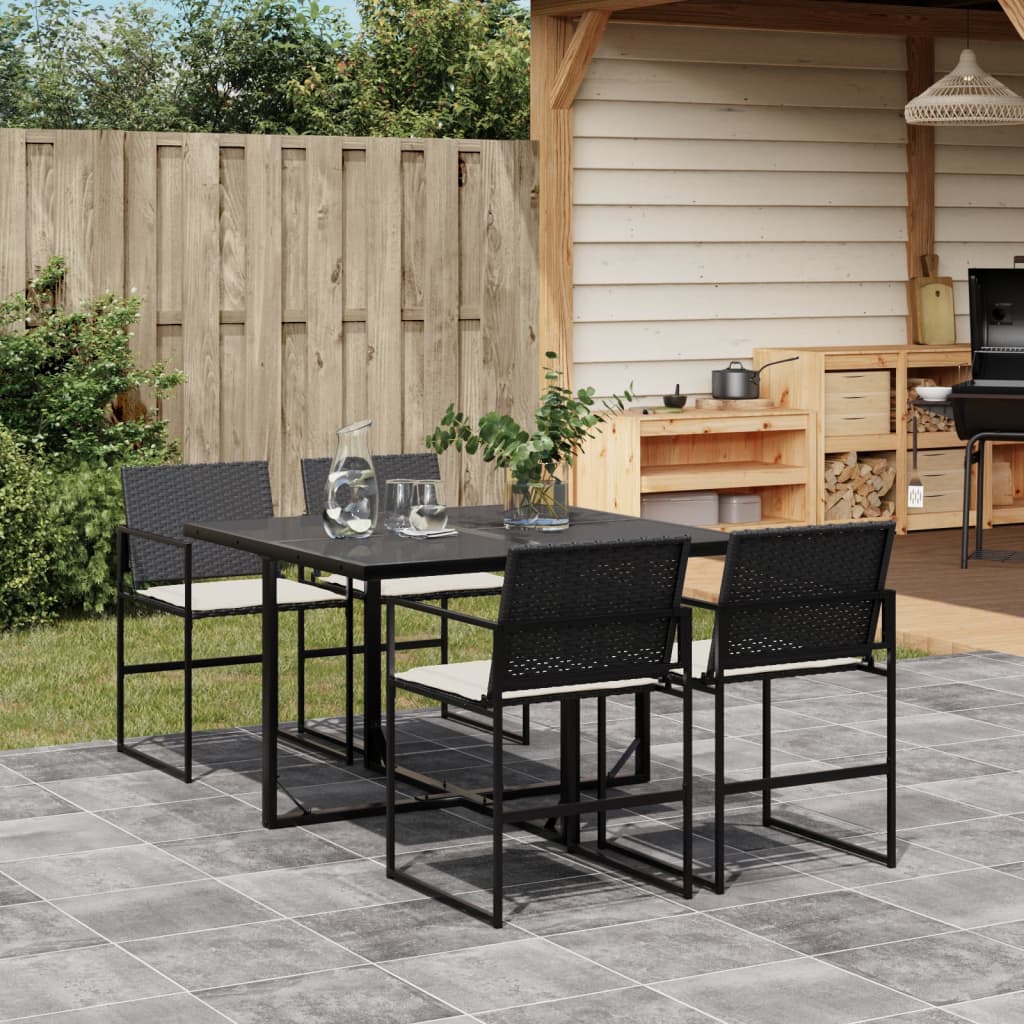 Set da Pranzo da Giardino 5 pz Nero con Cuscini in Polyrattan - homemem39