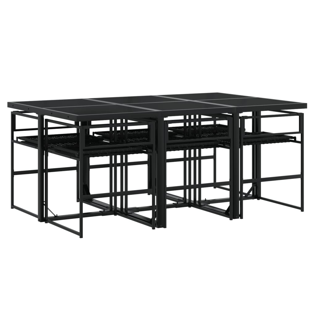 Set da Pranzo da Giardino 7 pz Nero con Cuscini in Polyrattan - homemem39