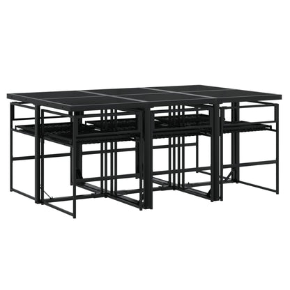 Set da Pranzo da Giardino 7 pz Nero con Cuscini in Polyrattan - homemem39