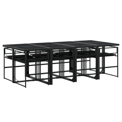 Set da Pranzo da Giardino 9 pz con Cuscini Nero in Polyrattan - homemem39