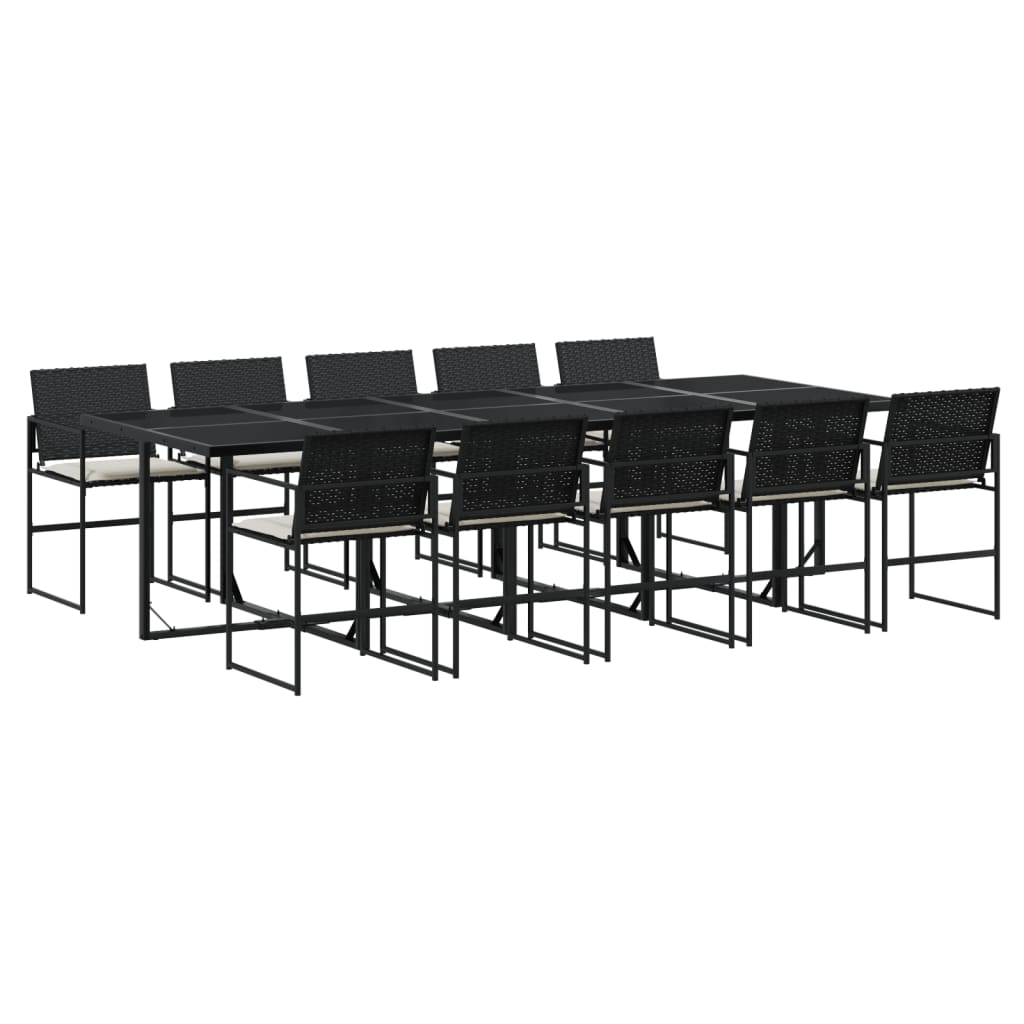Set da Pranzo da Giardino 11 pz con Cuscini in Polyrattan Nero - homemem39