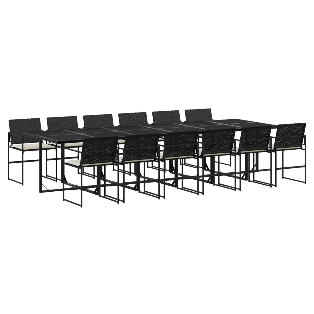 Set da Pranzo da Giardino 13pz con Cuscini Nero in Polyrattan - homemem39