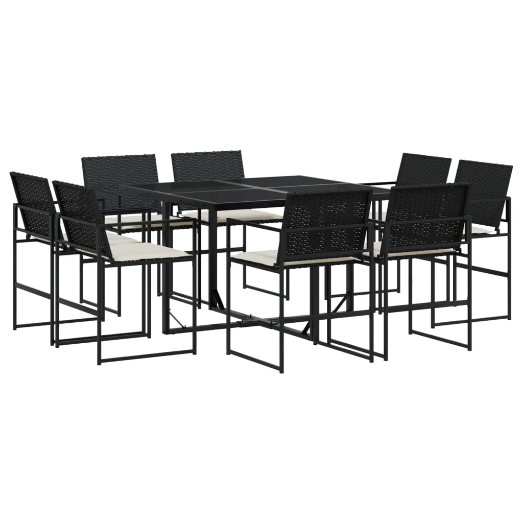 Set da Pranzo da Giardino 9 pz con Cuscini Nero in Polyrattan | homemem39