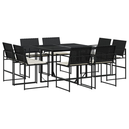 Set da Pranzo da Giardino 9 pz con Cuscini Nero in Polyrattan | homemem39