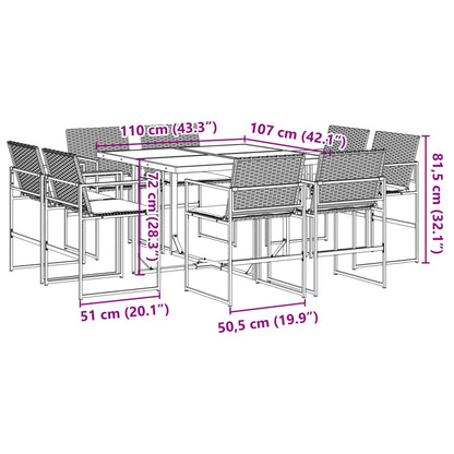 Set da Pranzo da Giardino 9 pz con Cuscini Nero in Polyrattan | homemem39