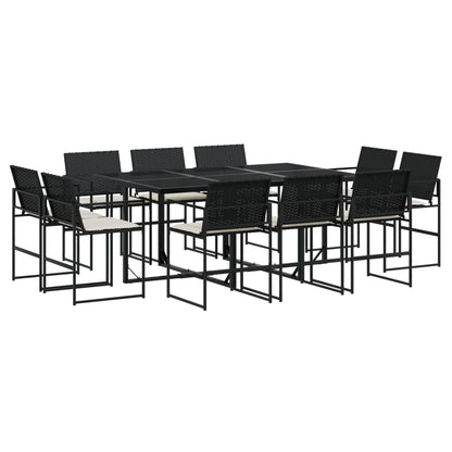 Set da Pranzo da Giardino 11 pz con Cuscini in Polyrattan Nero - homemem39