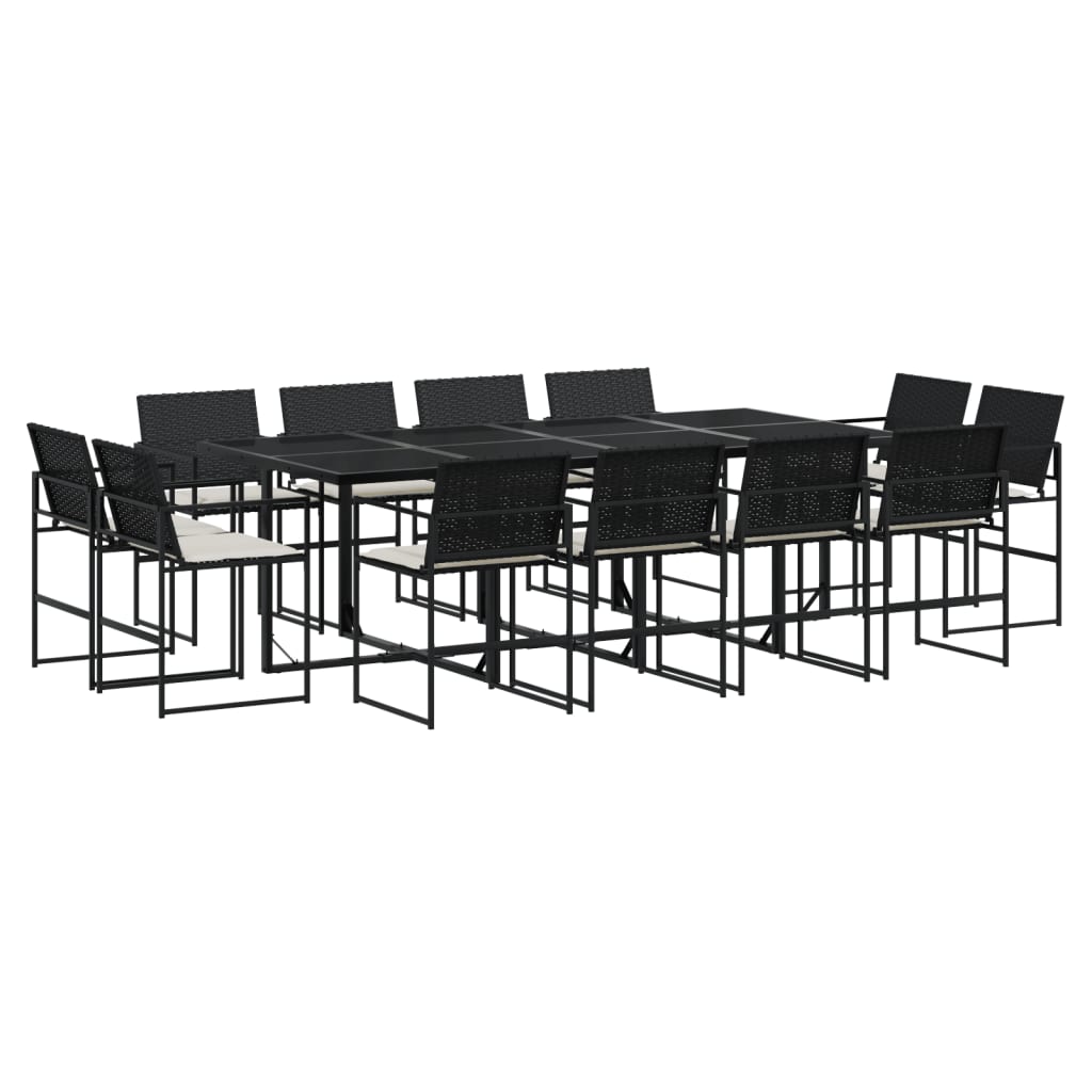 Set da Pranzo da Giardino 13pz con Cuscini Nero in Polyrattan - homemem39