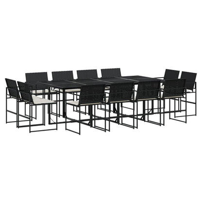 Set da Pranzo da Giardino 13pz con Cuscini Nero in Polyrattan - homemem39