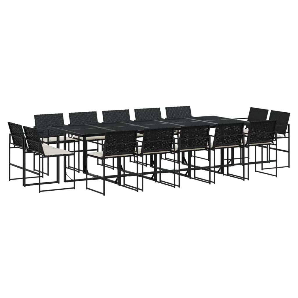 Set da Pranzo da Giardino 15 pz con Cuscini Nero in Polyrattan - homemem39
