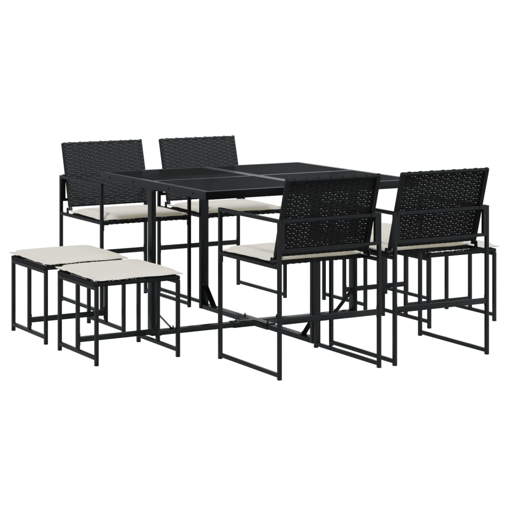 Set da Pranzo da Giardino 9 pz con Cuscini Nero in Polyrattan | homemem39