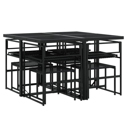 Set da Pranzo da Giardino 9 pz con Cuscini Nero in Polyrattan | homemem39