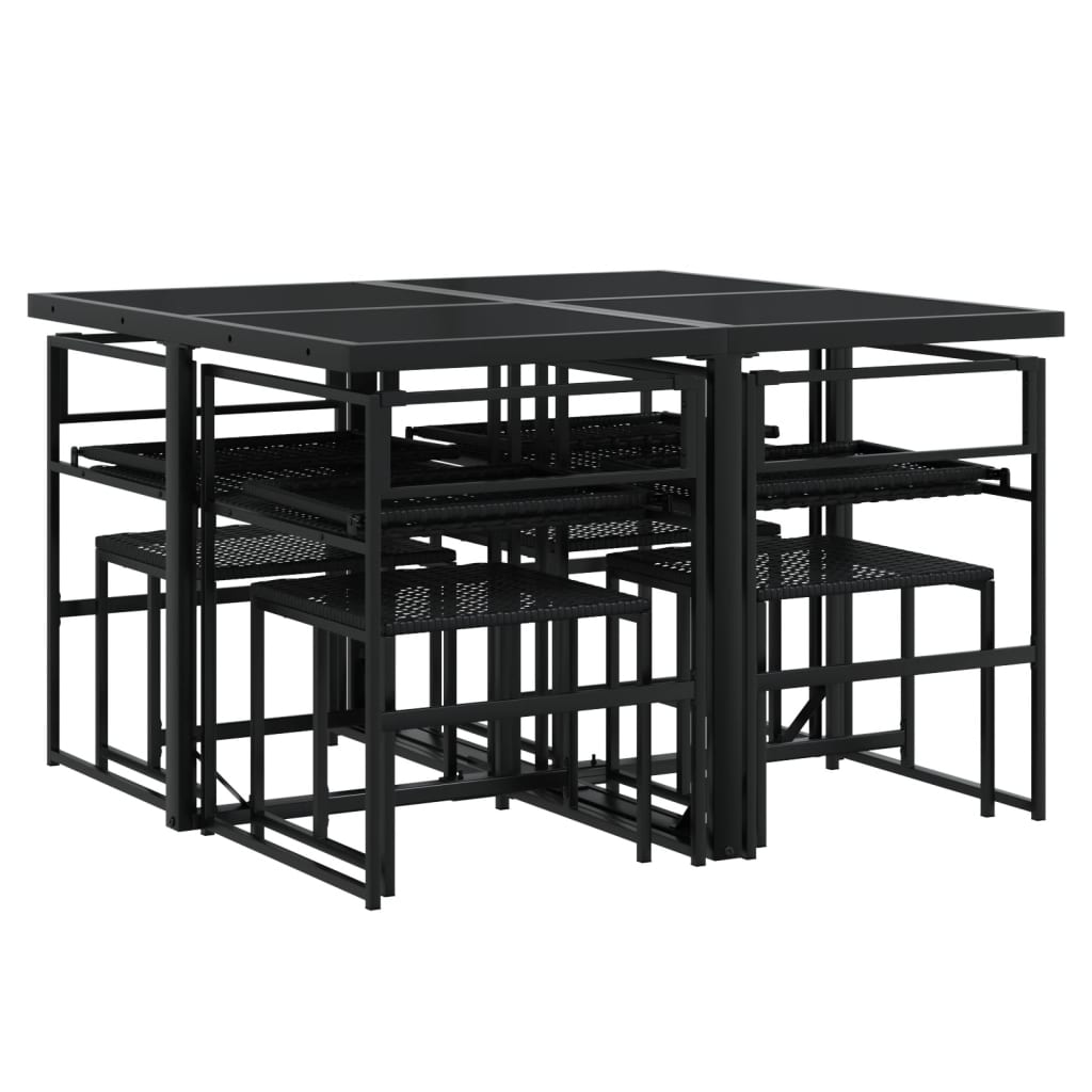 Set da Pranzo da Giardino 9 pz con Cuscini Nero in Polyrattan - homemem39