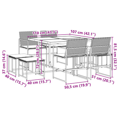 Set da Pranzo da Giardino 9 pz con Cuscini Nero in Polyrattan | homemem39