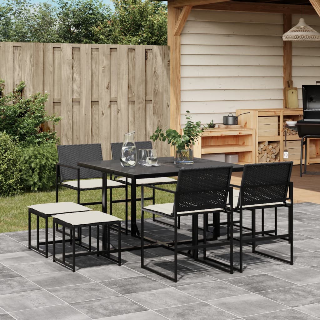 Set da Pranzo da Giardino 9 pz con Cuscini Nero in Polyrattan - homemem39