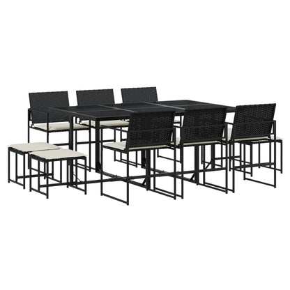 Set da Pranzo da Giardino 11 pz con Cuscini in Polyrattan Nero - homemem39