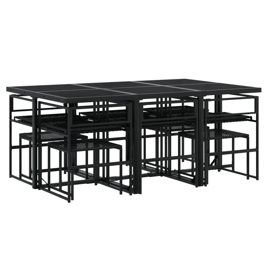 Set da Pranzo da Giardino 11 pz con Cuscini in Polyrattan Nero - homemem39