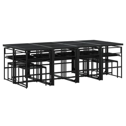 Set da Pranzo da Giardino 13pz con Cuscini Nero in Polyrattan - homemem39