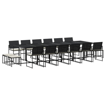 Set da Pranzo da Giardino 17 pz con Cuscini Nero in Polyrattan - homemem39