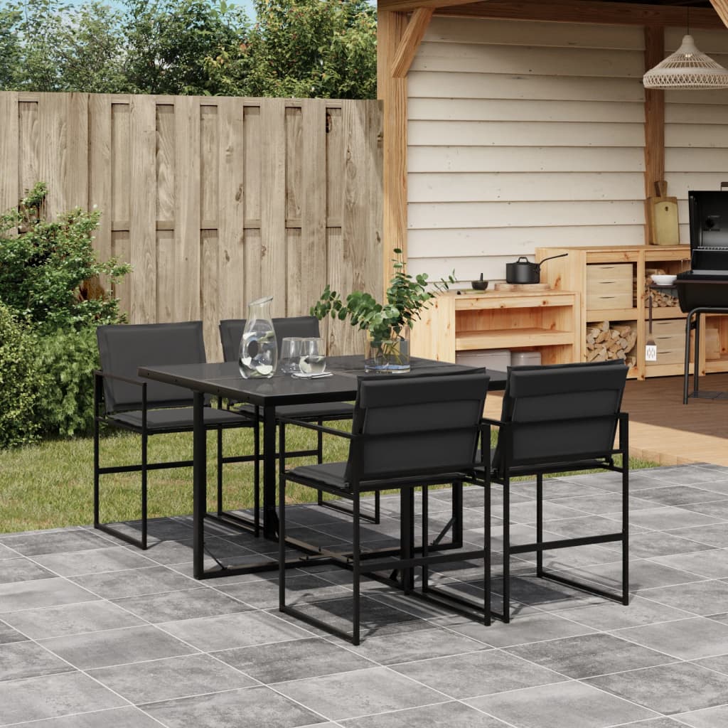 Set da Pranzo da Giardino con Cuscini Nero in Textilene | homemem39