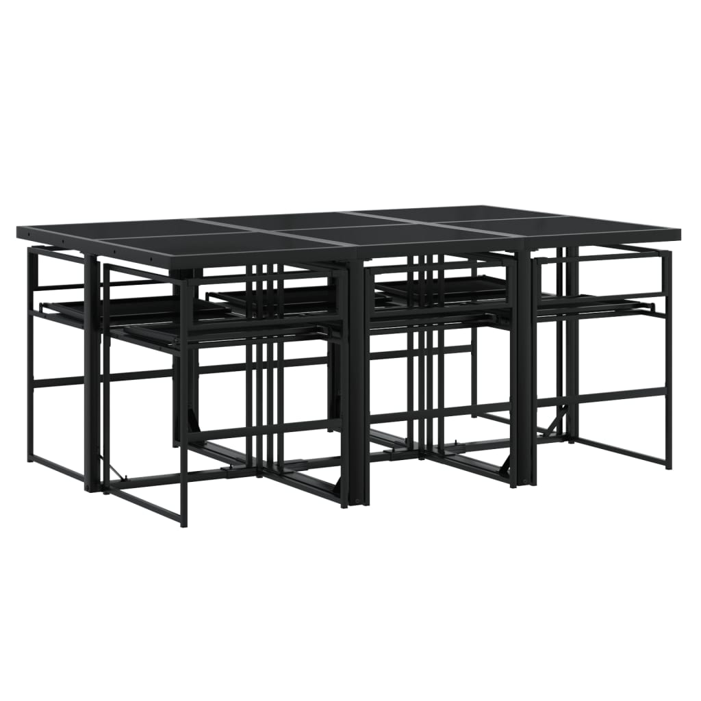 Set da Pranzo da Giardino 7 pz con Cuscini Nero in Textilene | homemem39