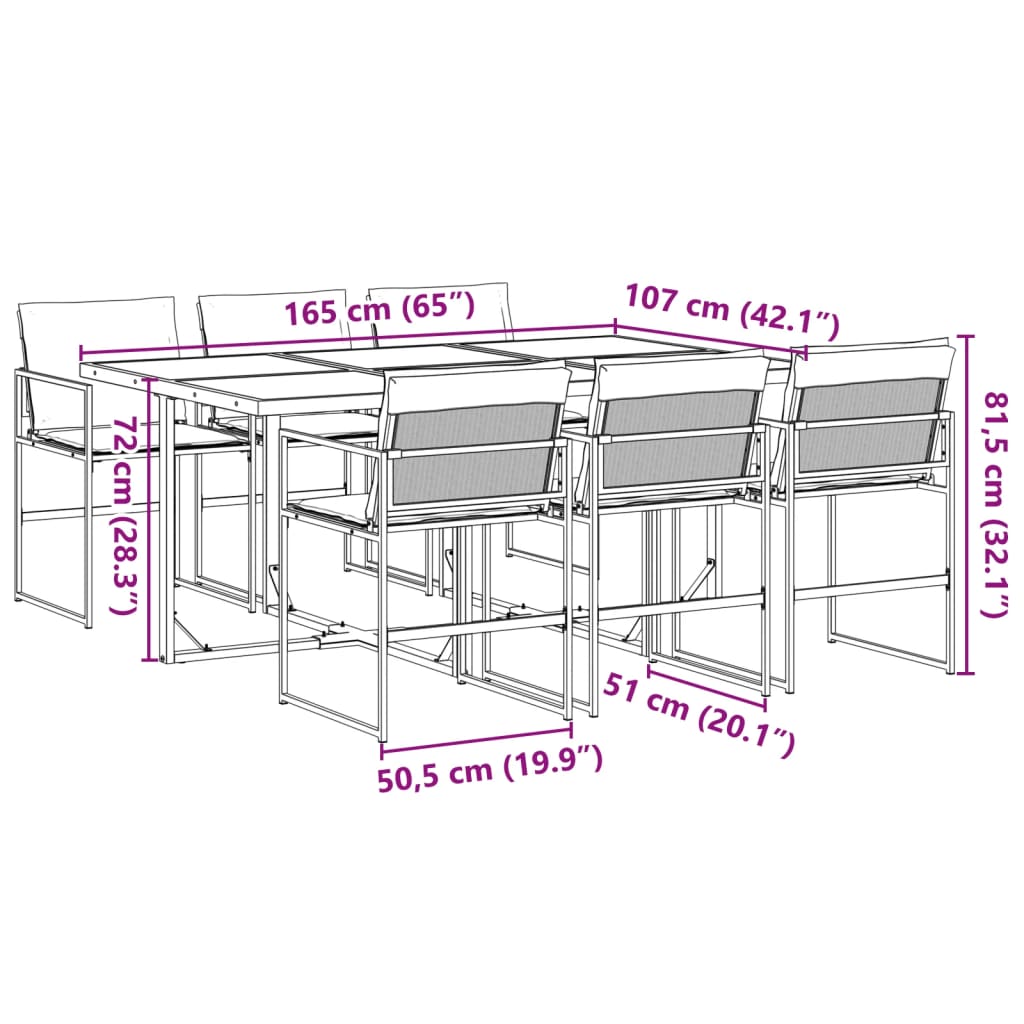 Set da Pranzo da Giardino 7 pz con Cuscini Nero in Textilene | homemem39