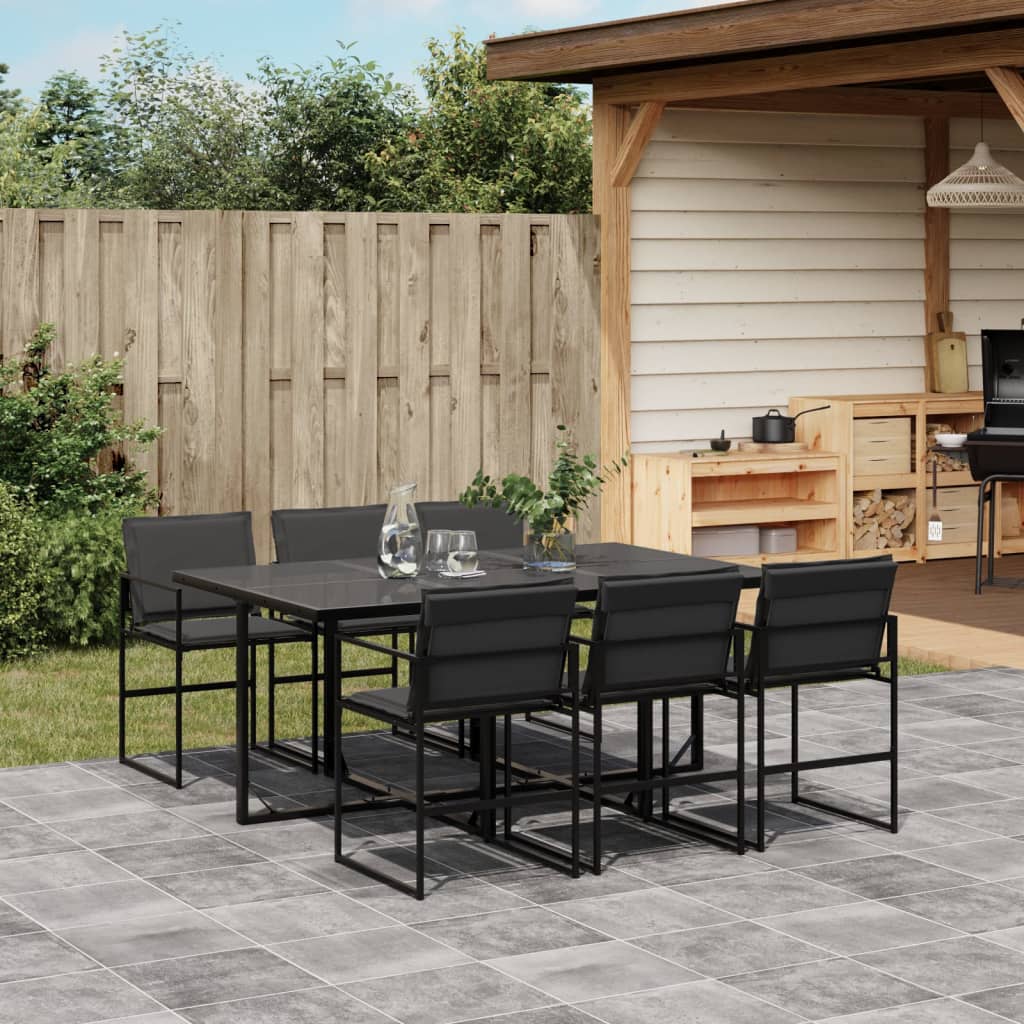 Set da Pranzo da Giardino 7 pz con Cuscini Nero in Textilene | homemem39