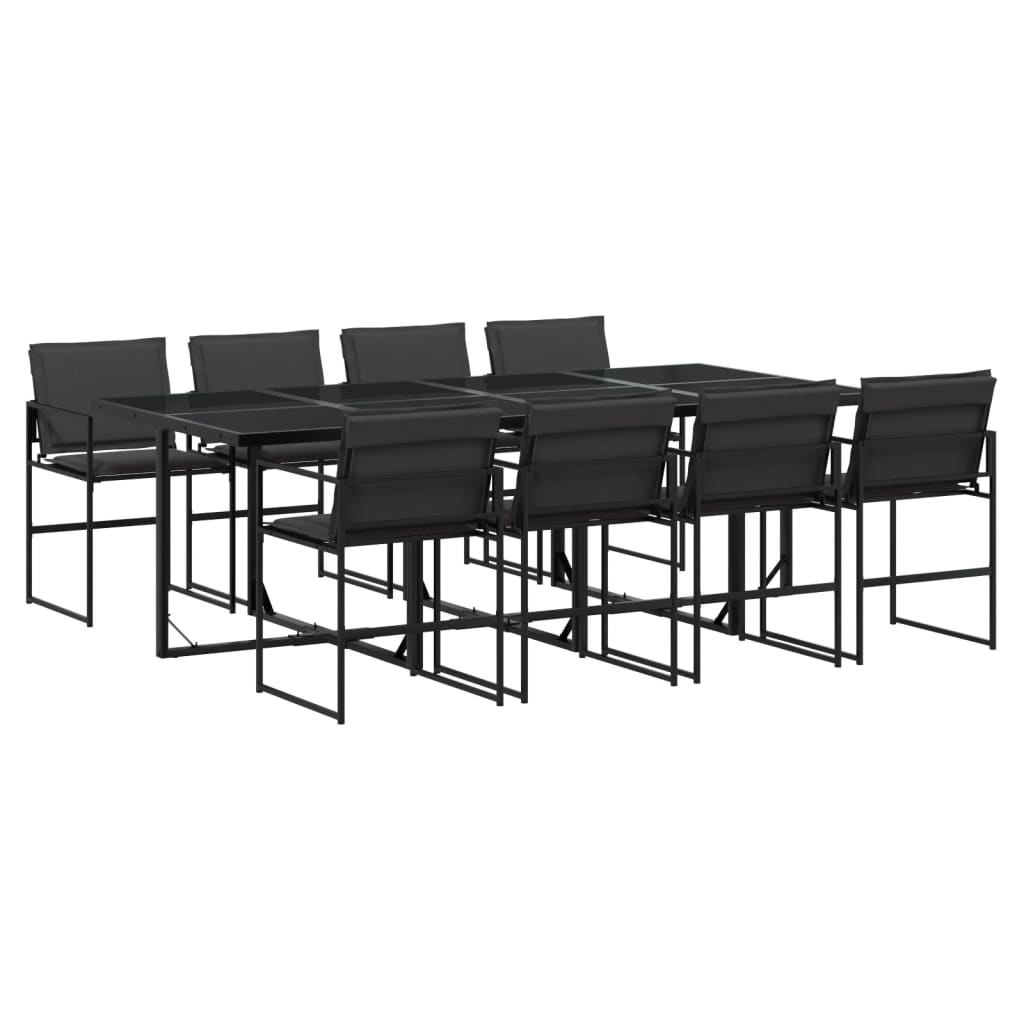 Set da Pranzo da Giardino 9 pz con Cuscini Nero in Textilene | homemem39