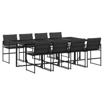 Set da Pranzo da Giardino 9 pz con Cuscini Nero in Textilene | homemem39
