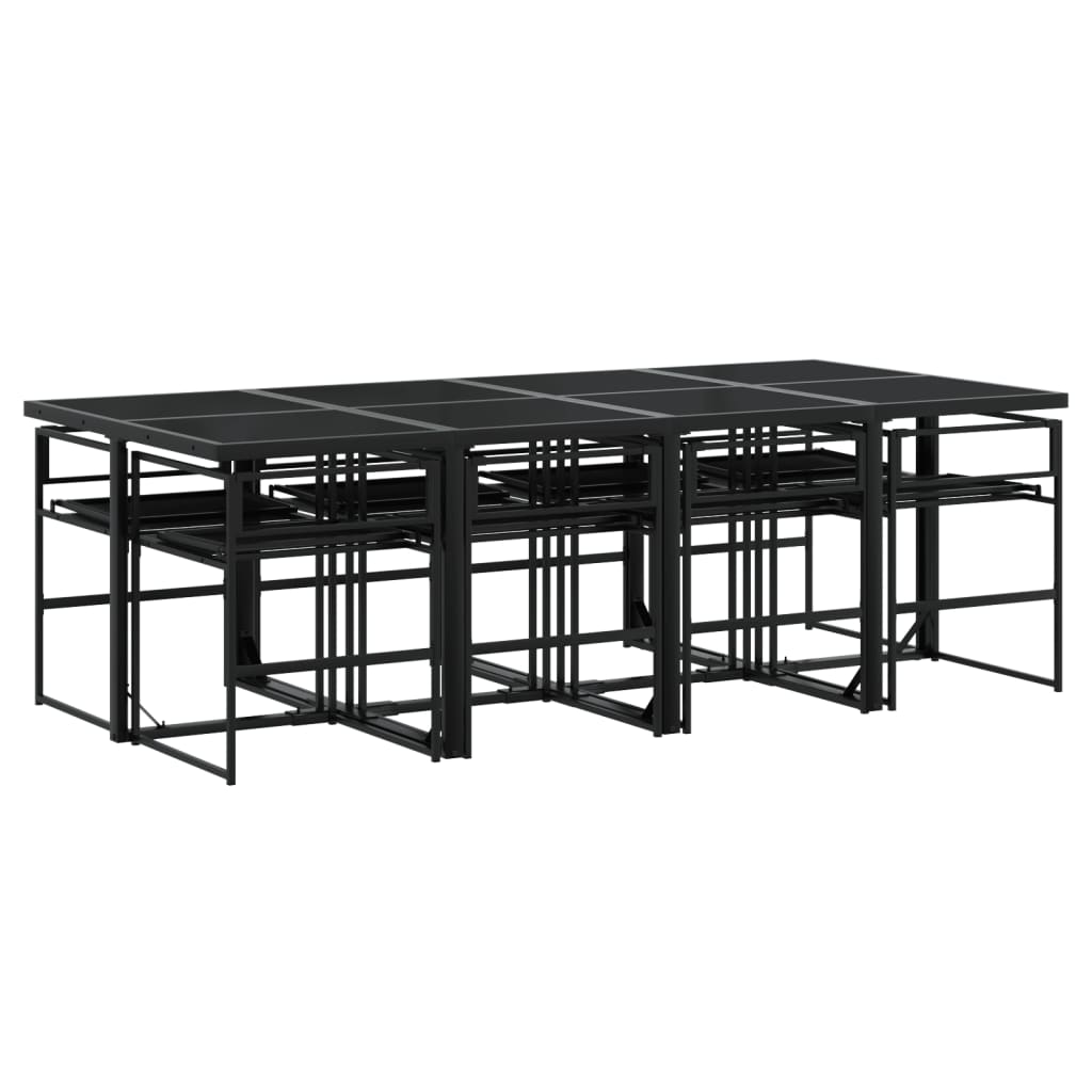 Set da Pranzo da Giardino 9 pz con Cuscini Nero in Textilene | homemem39