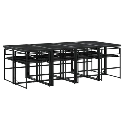 Set da Pranzo da Giardino 9 pz con Cuscini Nero in Textilene | homemem39