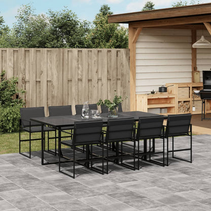 Set da Pranzo da Giardino 9 pz con Cuscini Nero in Textilene | homemem39