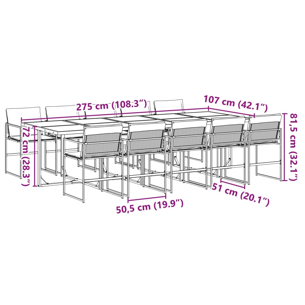 Set da Pranzo da Giardino 11 pz con Cuscini Nero in Textilene | homemem39