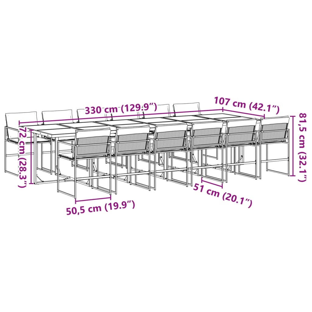 Set da Pranzo da Giardino 13 pz con Cuscini Nero in Textilene | homemem39