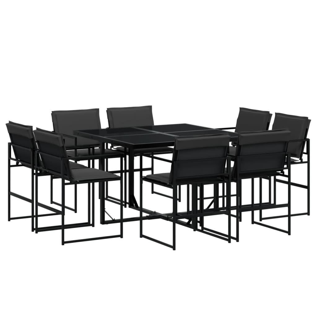 Set da Pranzo da Giardino 9 pz con Cuscini Nero in Textilene | homemem39