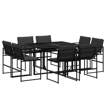 Set da Pranzo da Giardino 9 pz con Cuscini Nero in Textilene | homemem39