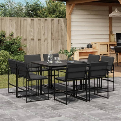Set da Pranzo da Giardino 9 pz con Cuscini Nero in Textilene | homemem39