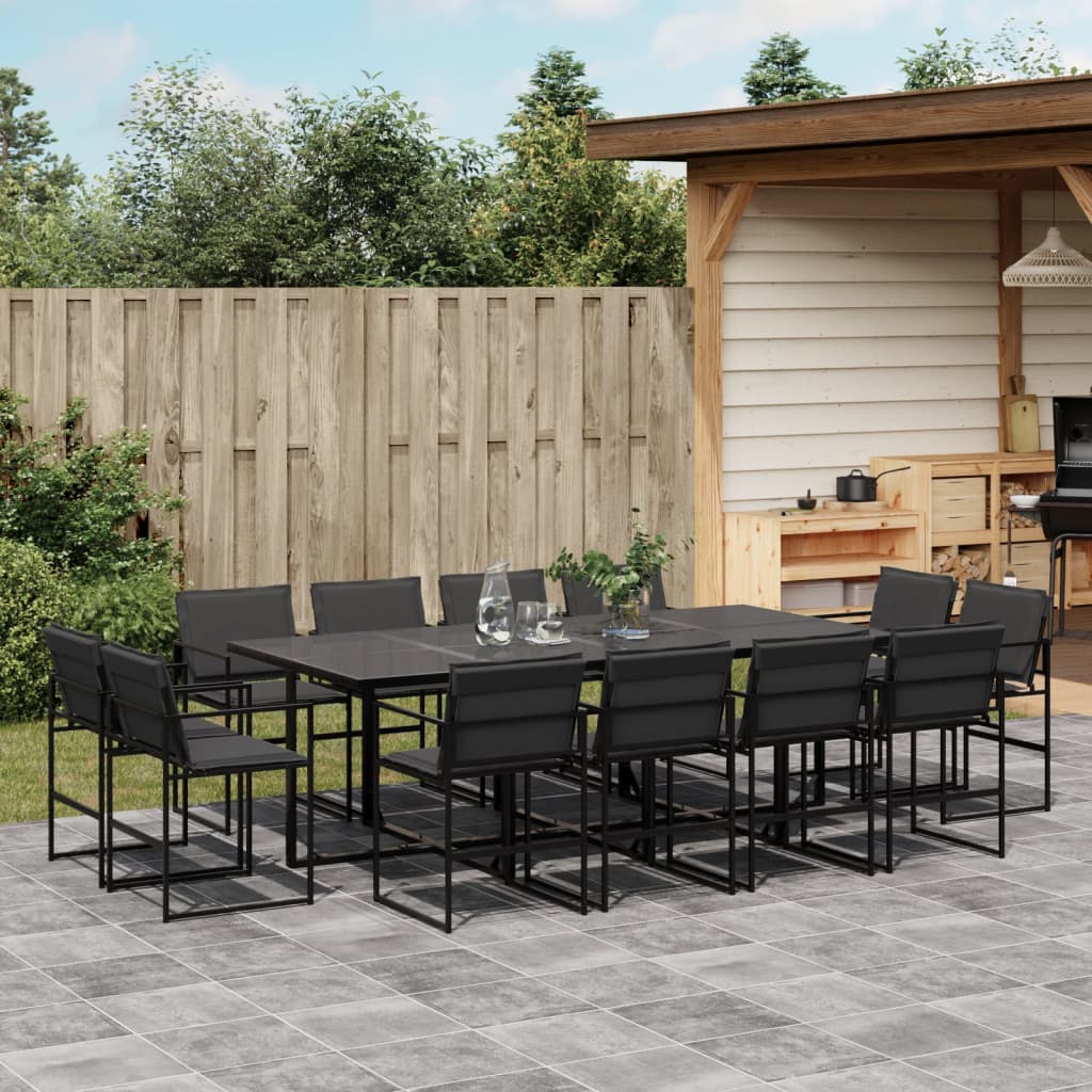 Set da Pranzo da Giardino 13 pz con Cuscini Nero in Textilene | homemem39