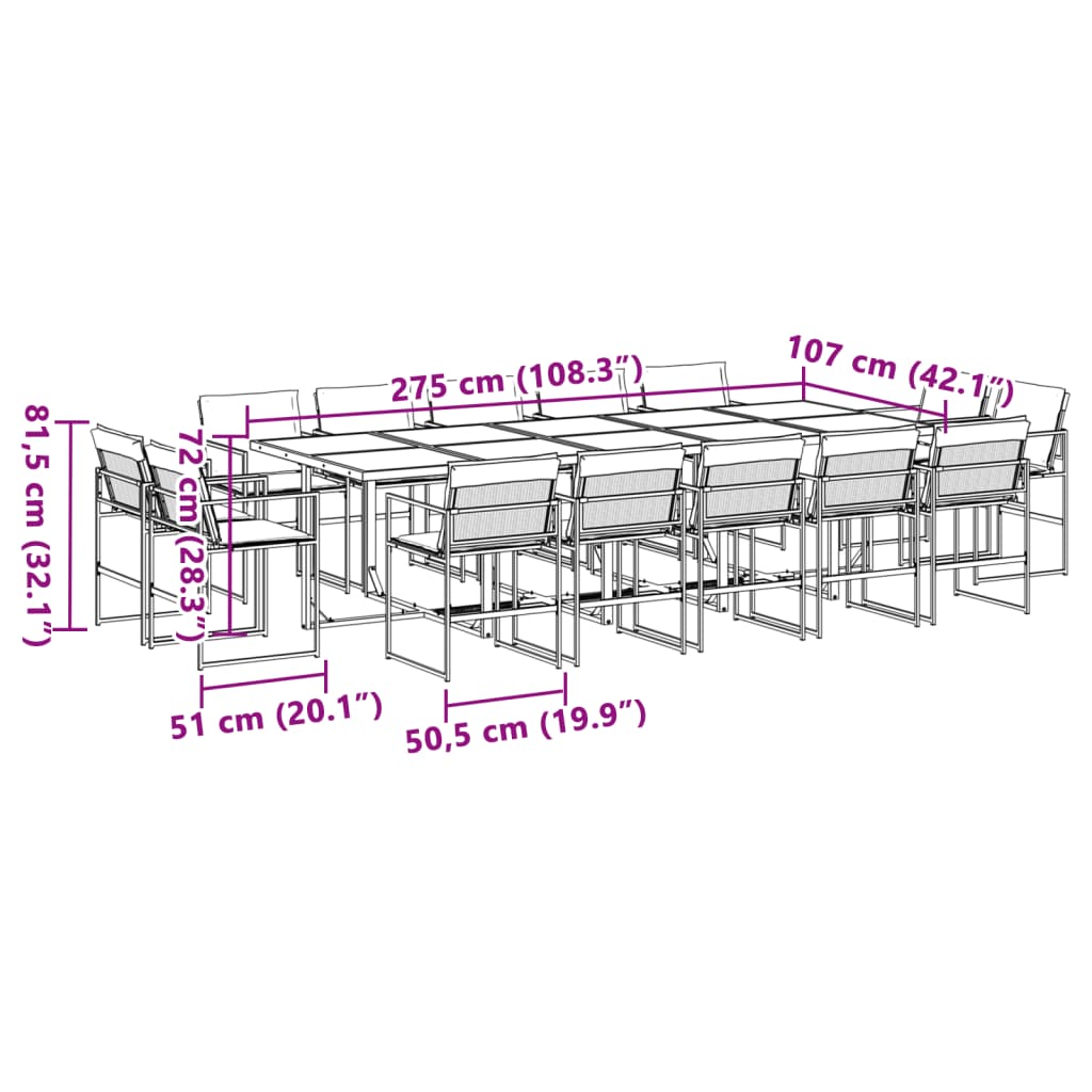 Set da Pranzo da Giardino 15 pz con Cuscini Nero in Textilene | homemem39