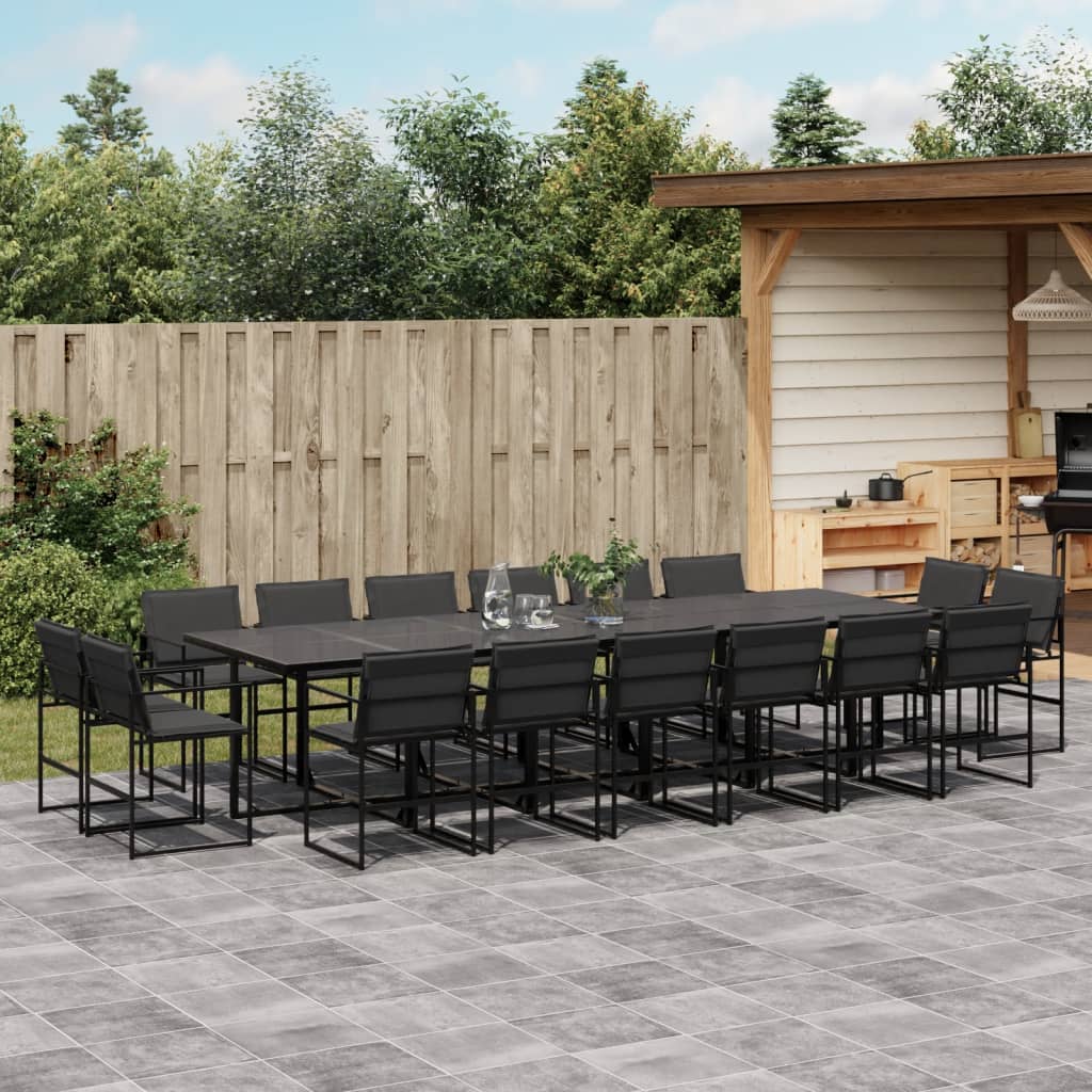 Set da Pranzo da Giardino 17 pz con Cuscini Nero in Textilene | homemem39