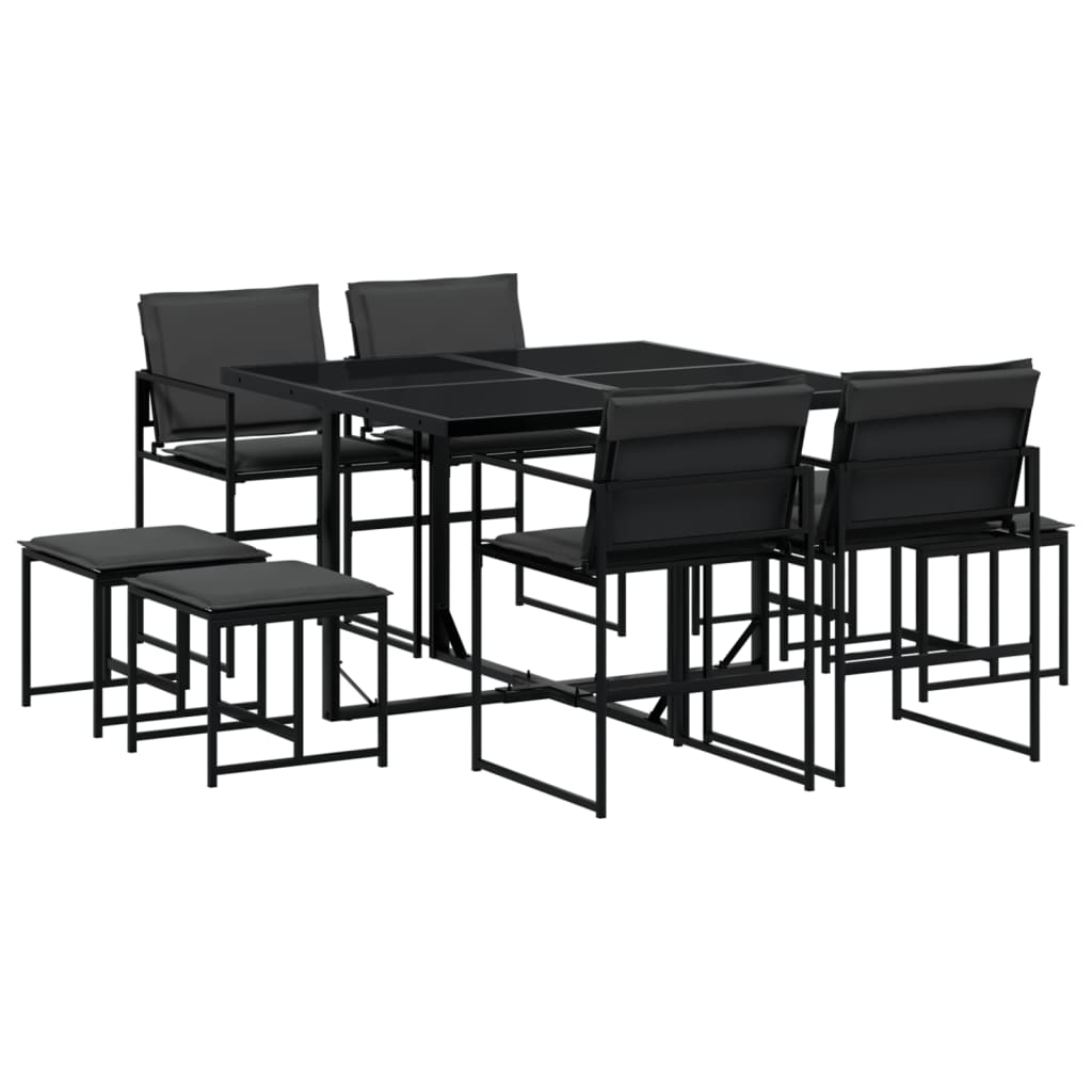 Set da Pranzo da Giardino 9 pz con Cuscini Nero in Textilene | homemem39