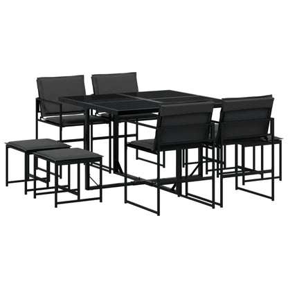 Set da Pranzo da Giardino 9 pz con Cuscini Nero in Textilene | homemem39
