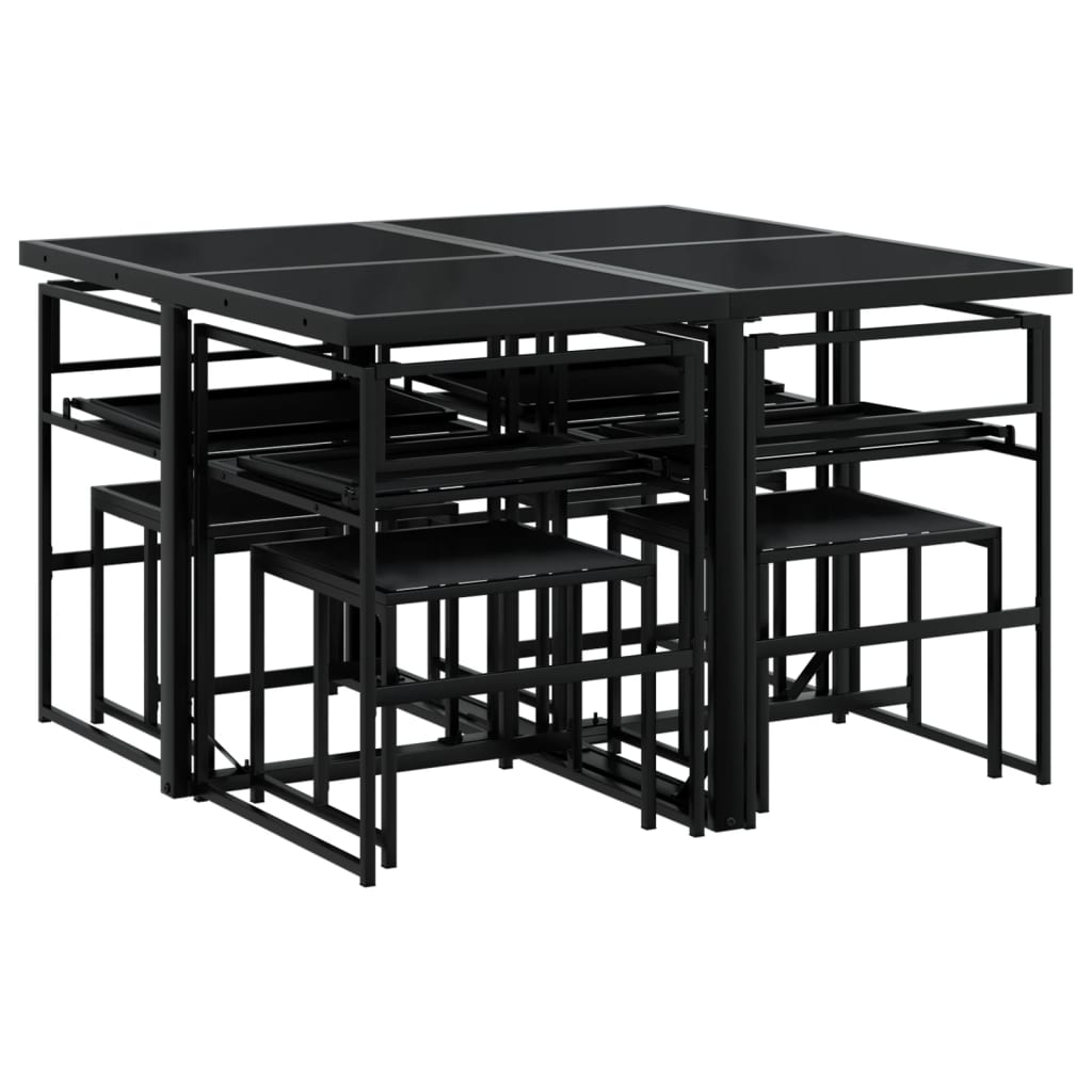 Set da Pranzo da Giardino 9 pz con Cuscini Nero in Textilene | homemem39