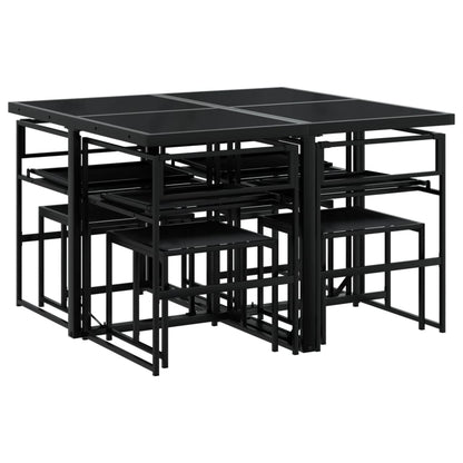 Set da Pranzo da Giardino 9 pz con Cuscini Nero in Textilene | homemem39