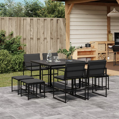 Set da Pranzo da Giardino 9 pz con Cuscini Nero in Textilene | homemem39